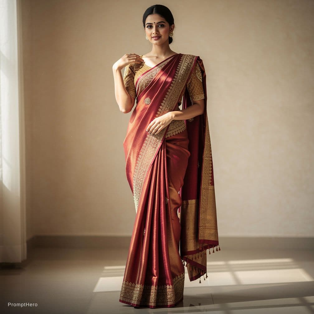 AI generated: How Recreate To Photo Girl Saree Blouse And Saree Peticoat Underskirt body show saree Remove
