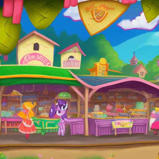 AI generated: Transport yourself to the lively town of Ponyville, the vibrant hub of friendship and community. Vis...