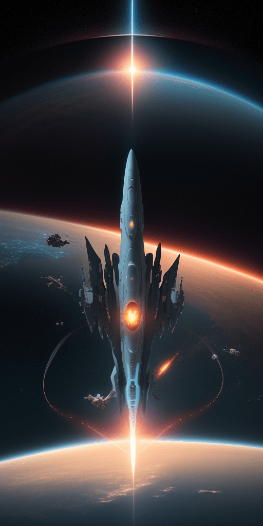 AI generated: illustration, sci-fi concept, small futuristic filght ejected the tail flame , showing the number 11...