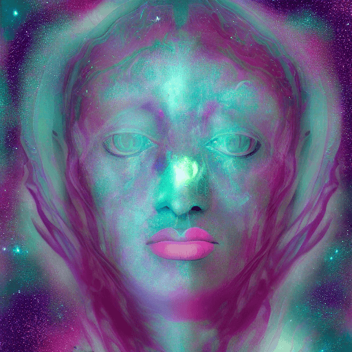 AI generated: a woman's head with a space inspired texture and hazy blue background, in the style of fractalism, t...