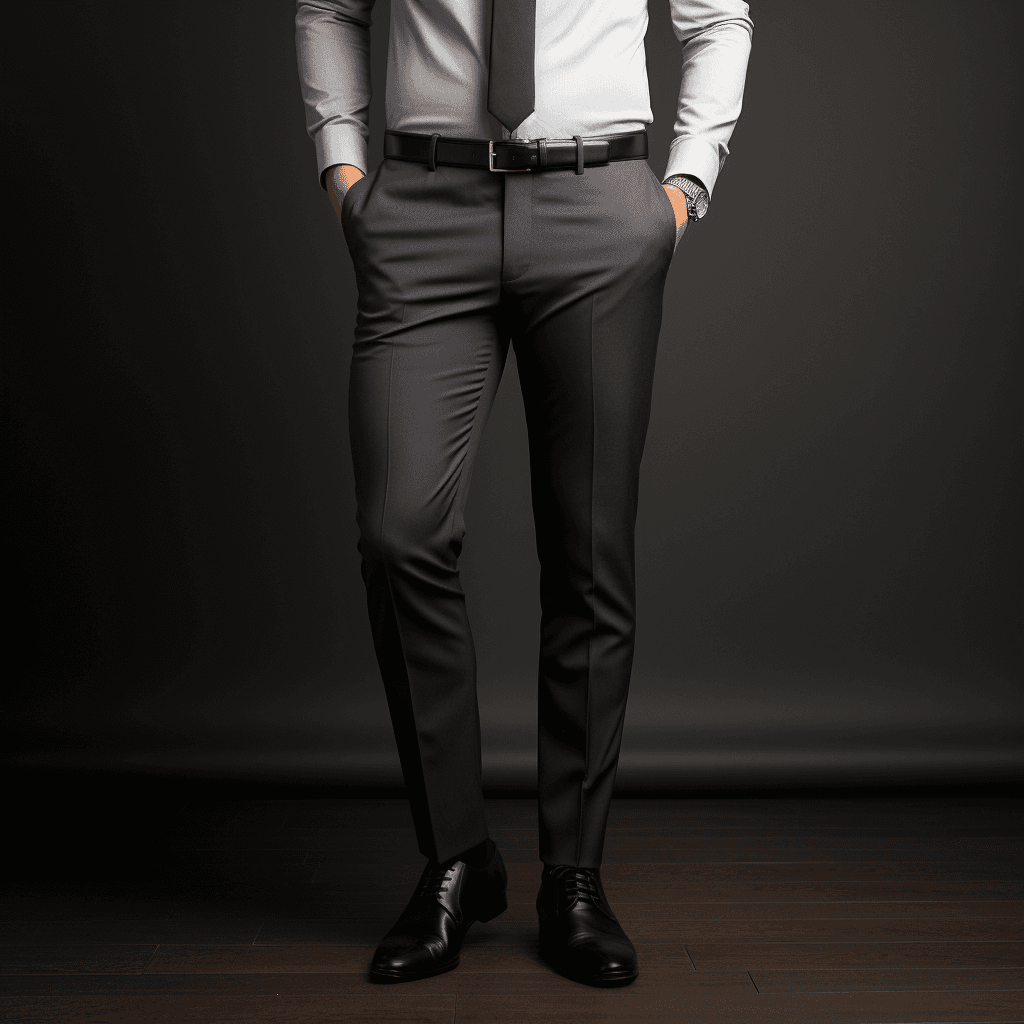 AI generated: A clothing design for formal pants in business style with a charcoal grey color.