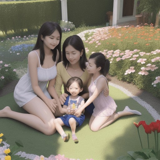 AI generated: Flower , 4k , family , mom , dad , son , 2 daughter
Sun
Garden 
