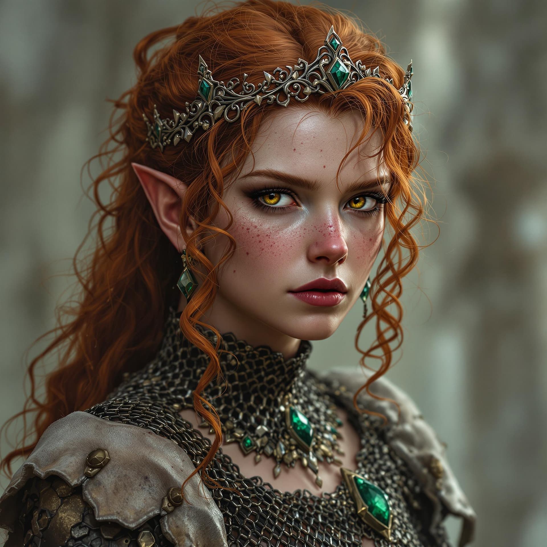 AI generated: Hyper realistic warrior dwarf queen, fantasy character, mature face, medium curly red hair, pale ski...