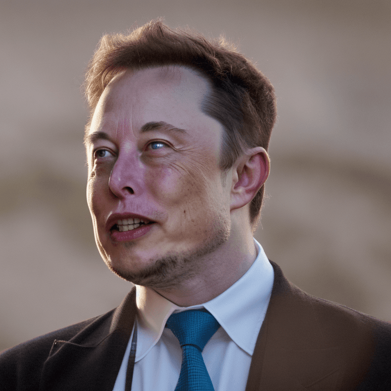 AI generated: front shot of (Elon Musk) with the (blue (twitter) bird) perched on his shoulder, 8k, hyperrealistic...