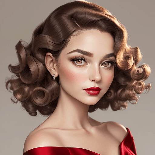 AI generated: A portrait of an elegant woman with a classic glamour style. Her hair is styled in full, bouncy curl...