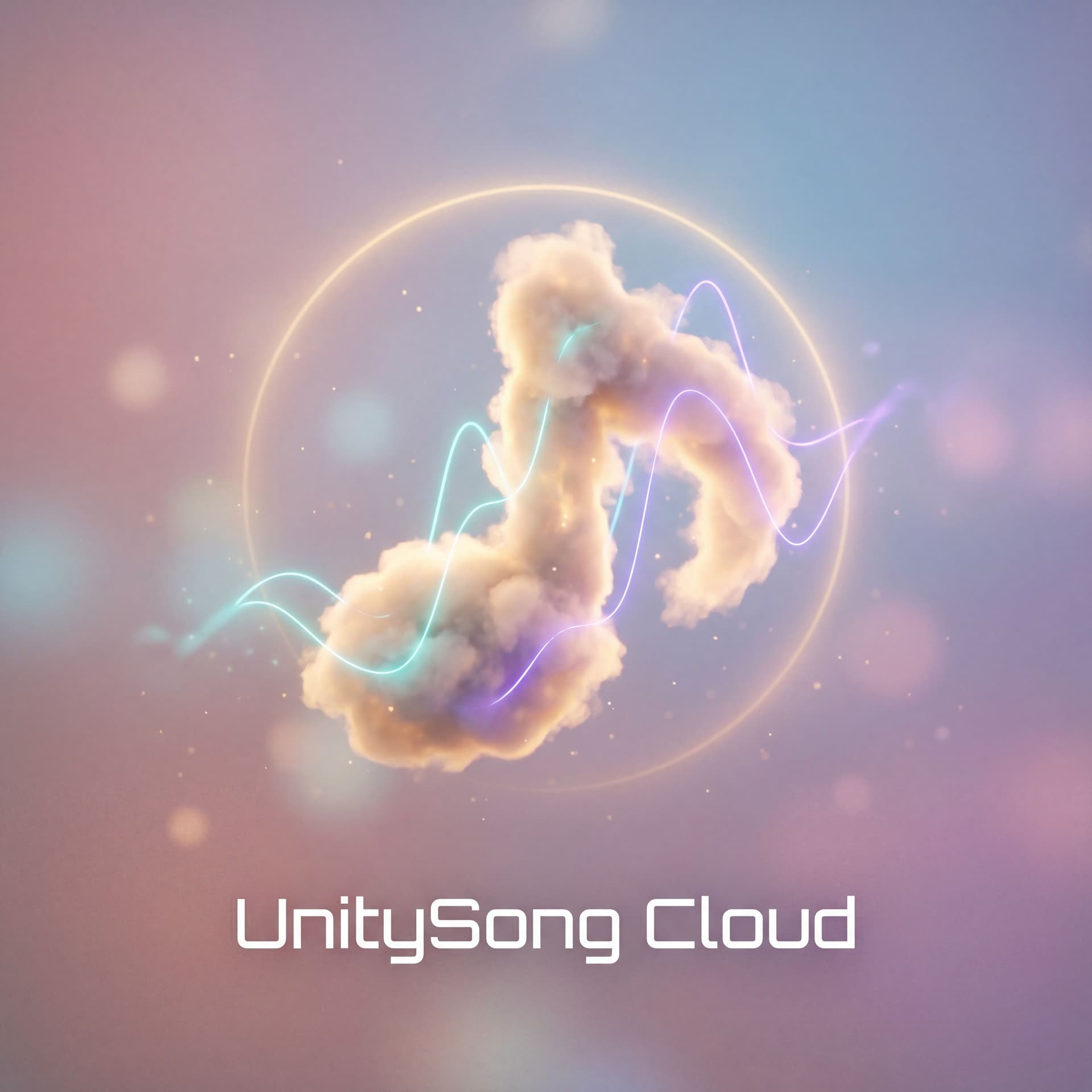 AI generated: Ethereal cloudscape shaped like a glowing music note above a smooth, pastel gradient background, neo...