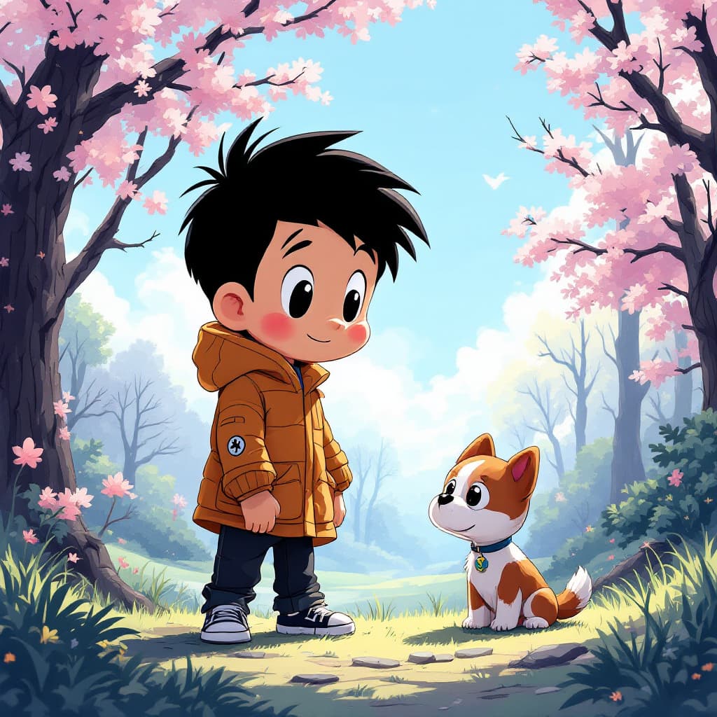 AI generated: shinchan and his dog sero in park