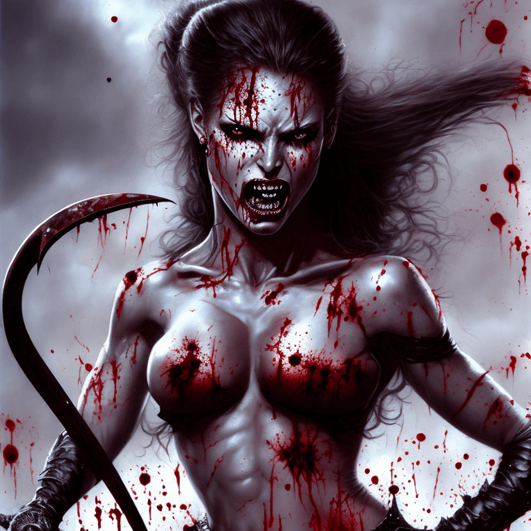 AI generated: portrait of an athletic Fantasy aggressive female vampire, blood  splatter,  8k, sharp focus, photo ...