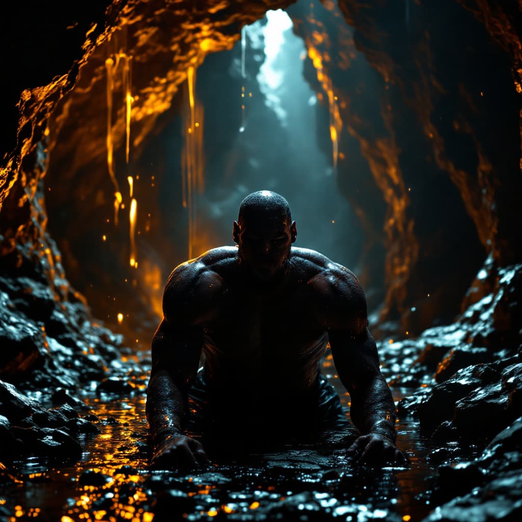 AI generated: Lebron james in a cave incredibly lost and screaming, 8k, HD, nanites, volumetric lighting, low qual...