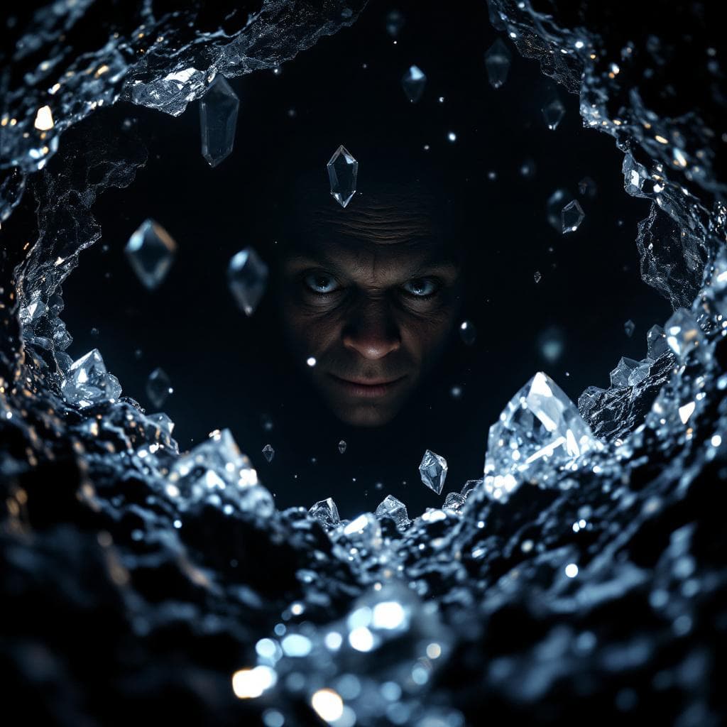 AI generated: photographic, ultrarealistic, ubsurdres, close up of a pitch black cavern, filled with sparkling  cr...