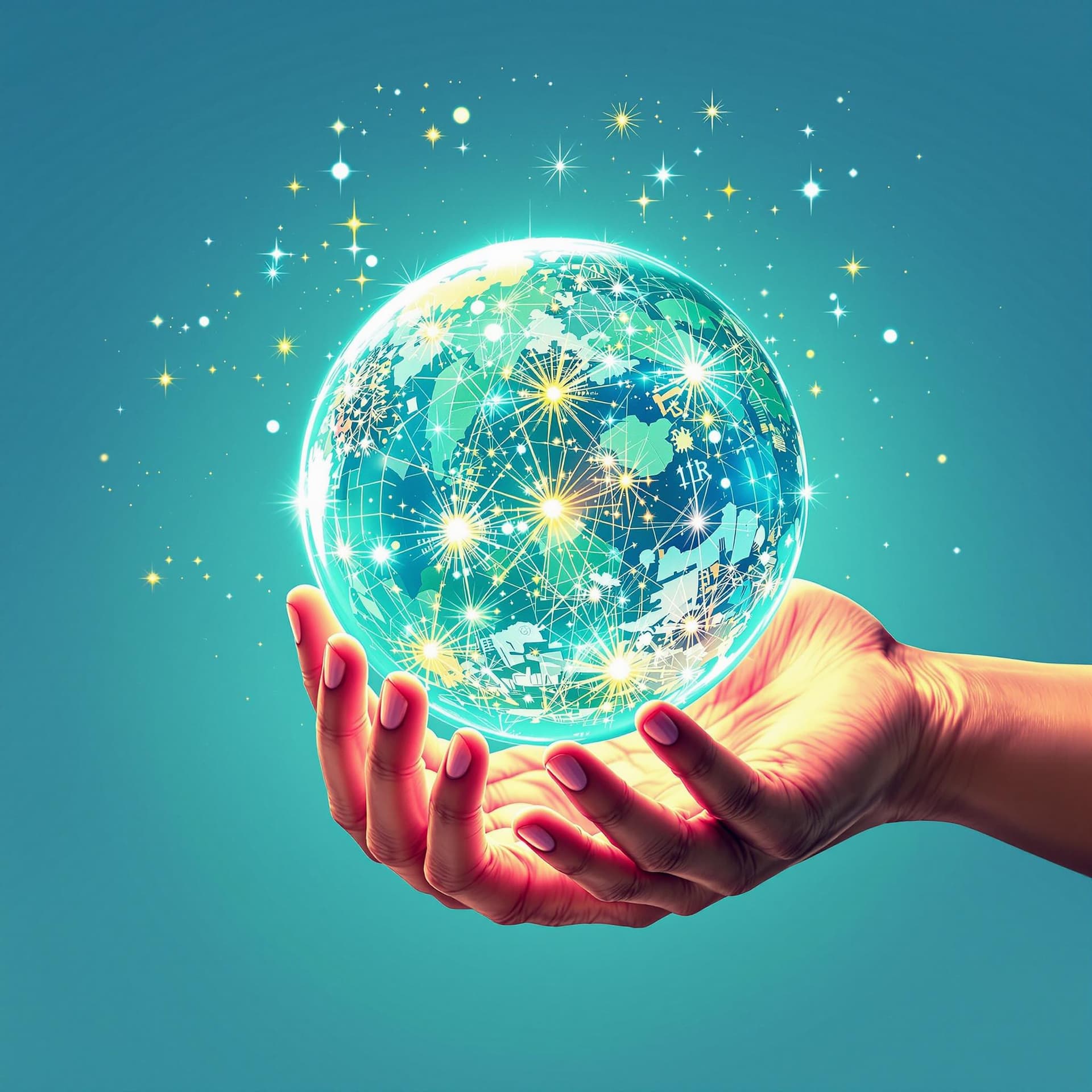AI generated: a magic ball, it contains a whole world of New Year's magic with two lines at the top: Happy New Yea...