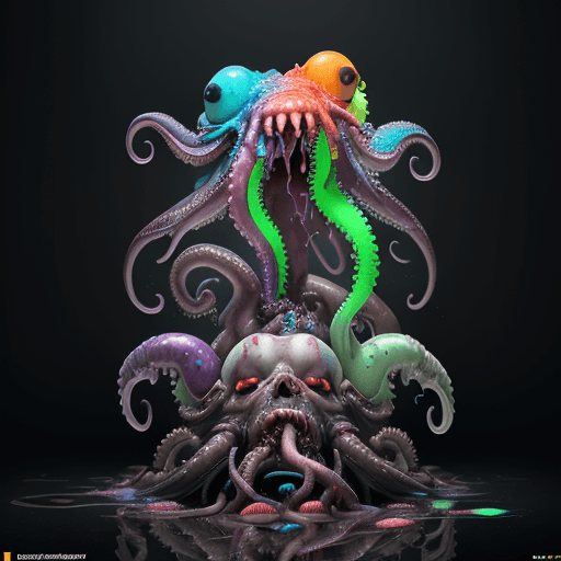 AI generated: teeth, brains, sploodge, goober, inverted neon rainbow drip paint, trending on art station, photorea...