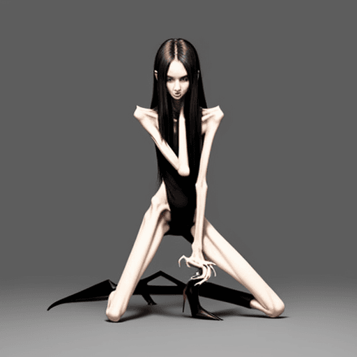 AI generated: very skinny slender girl, with long curved claws, skinny legs and long skinny calves in high heels a...