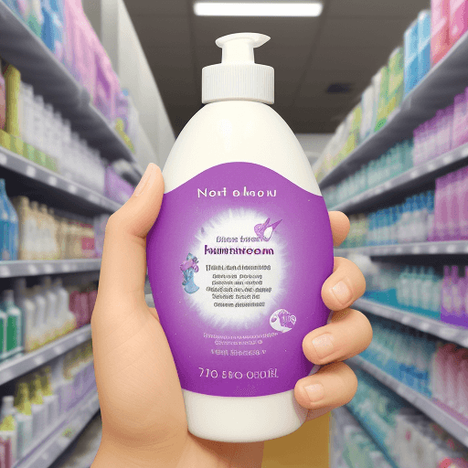 AI generated: Photo of a shampoo bottle in the hand of a consumer. The label for the bottle bears the text "Noah's...