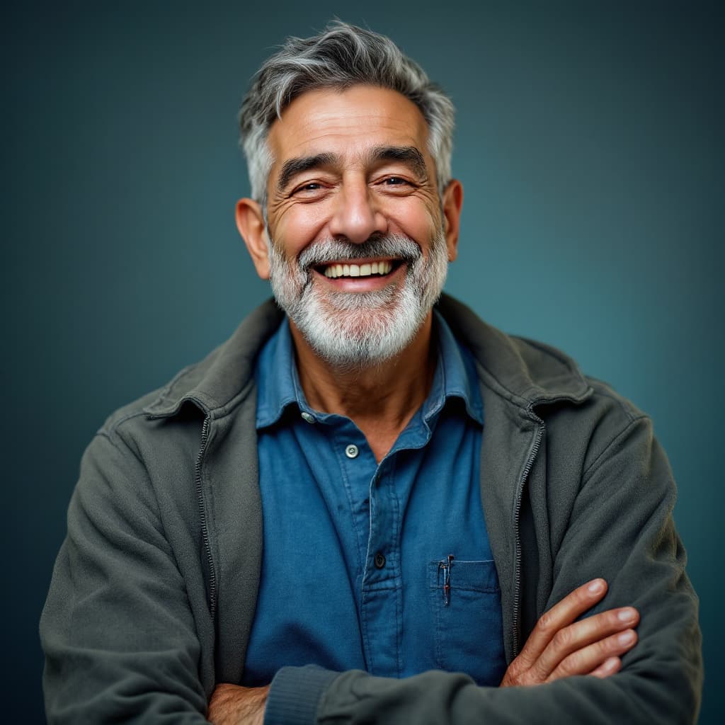 AI generated: hombre de 55 ANOS  CON PLACA PARCIAL EN LOS DIENTES ANTERIORES SONRIENDO POR QUE SE LE SOLUCIONO SU ...