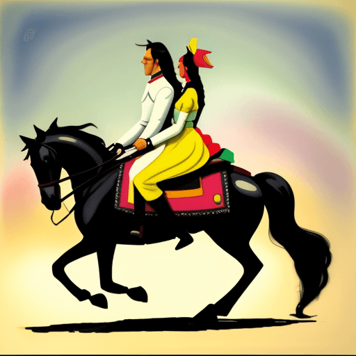 AI generated: Couple riding on a horse in a style of Wassily Kandinsky