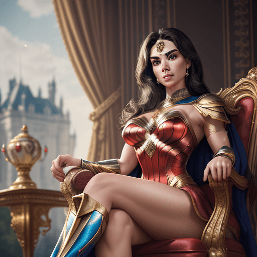 AI generated: Ultra-detailed upper body photo of seductive royal wonder women female, pretty face, majestic dress,...
