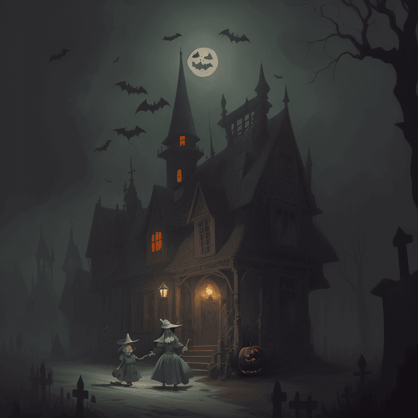 AI generated: halloween tattoo on white paper by anton pieck, cartoon witch in graveyard at midnight, intricate, e...