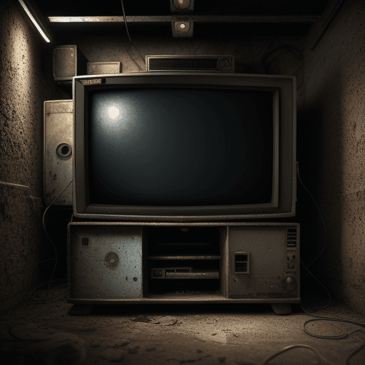 AI generated: old crt television 90s in an old dark large storage cellar photorealistic, hyperrealism, 8K resoluti...