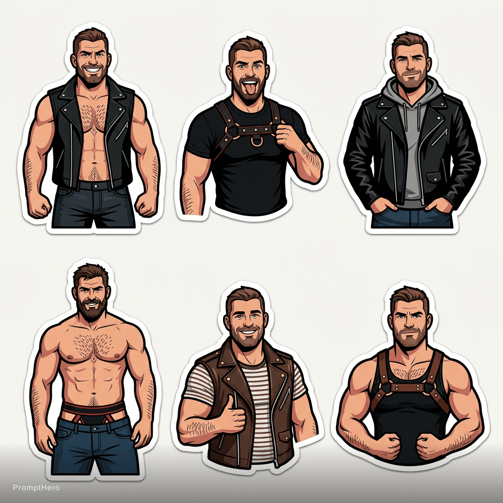 AI generated: Flat vector sticker illustration, bold graphic style. Confident adult masculine man (age 25–55), sty...