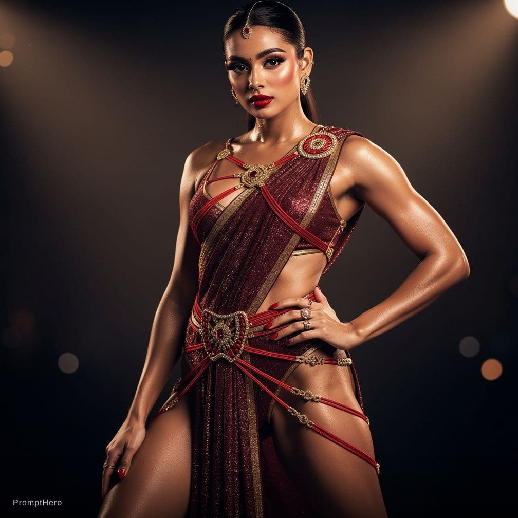 AI generated: Form- fitted, extreme short, fully transparent 95% side cut open outfit, cinematic scene, she is ver...