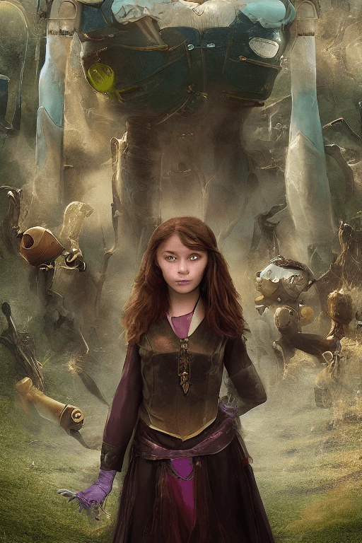 AI generated: A young sorceress who is transported to the land of robots and who, while looking for her way home, ...