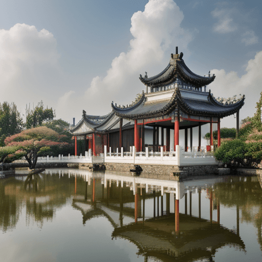 AI generated: dream like world, chinese garden architecture,suzhou style,white clouds lingering,seven fairies,surr...