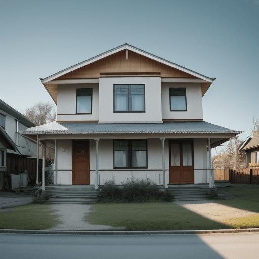 AI generated: wide angle of a house with person in front