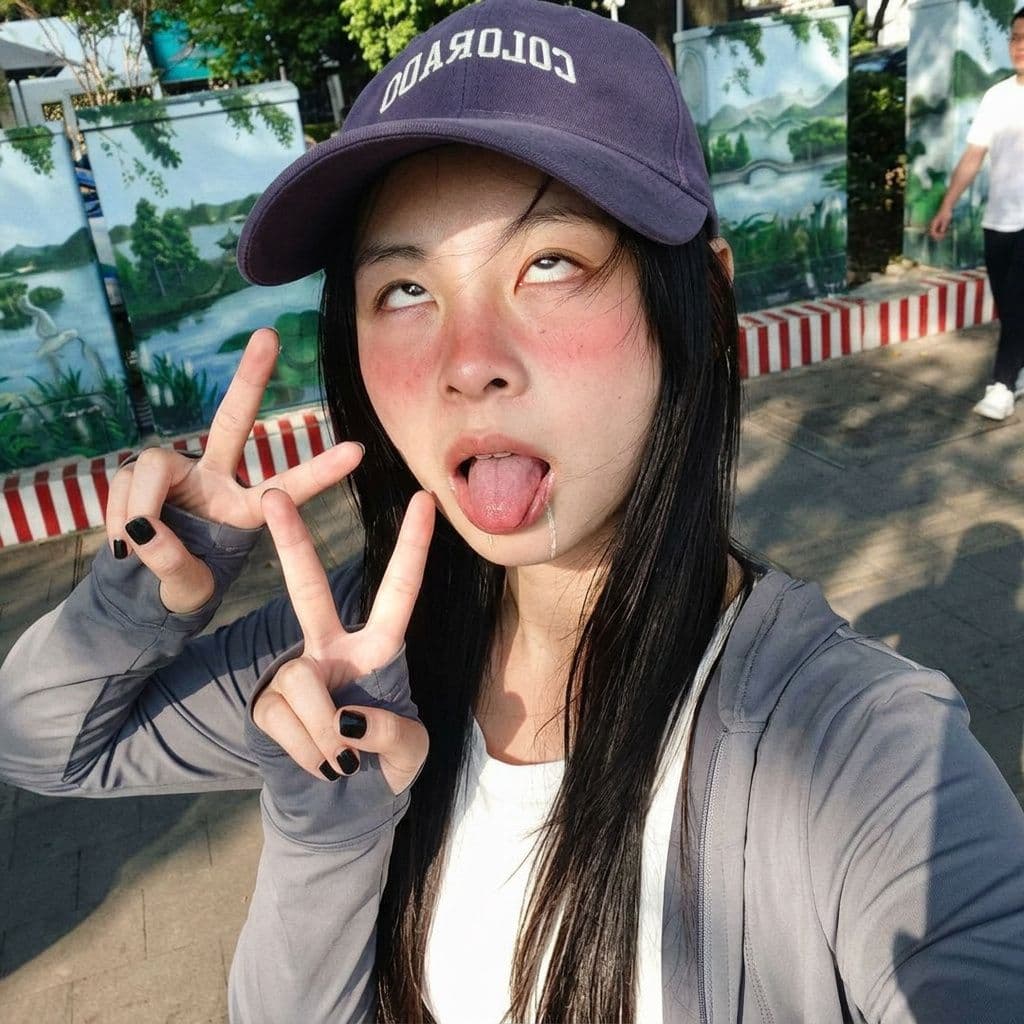 AI generated: ahegao, rolling eyes, cross-eyed, tongue out, open mouth, heavy blush, drooling, dazed expression, d...
