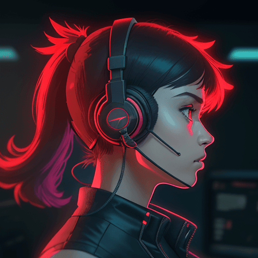 AI generated: A headset in callcenter, cyberpunk, portrayed in profile with a red background, futuristic design, i...