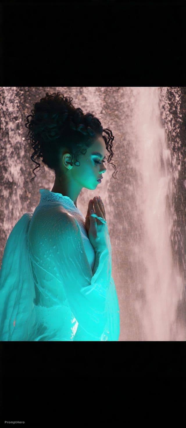 AI generated: Make  a picture like standing in waterfall sweety body