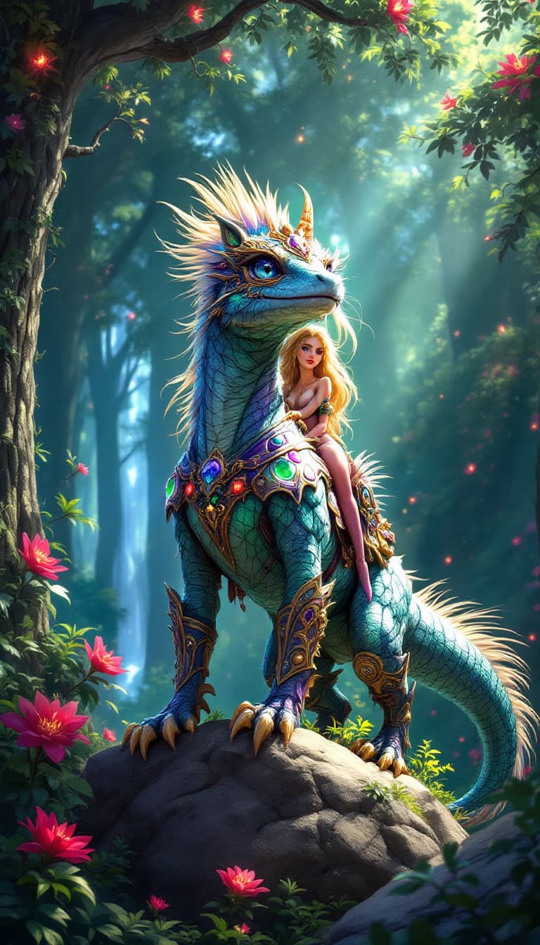 AI generated: Image is a comic  anime cartoon, vibrant digital artwork featuring a fantastical  Bi-pedal Unicorn c...