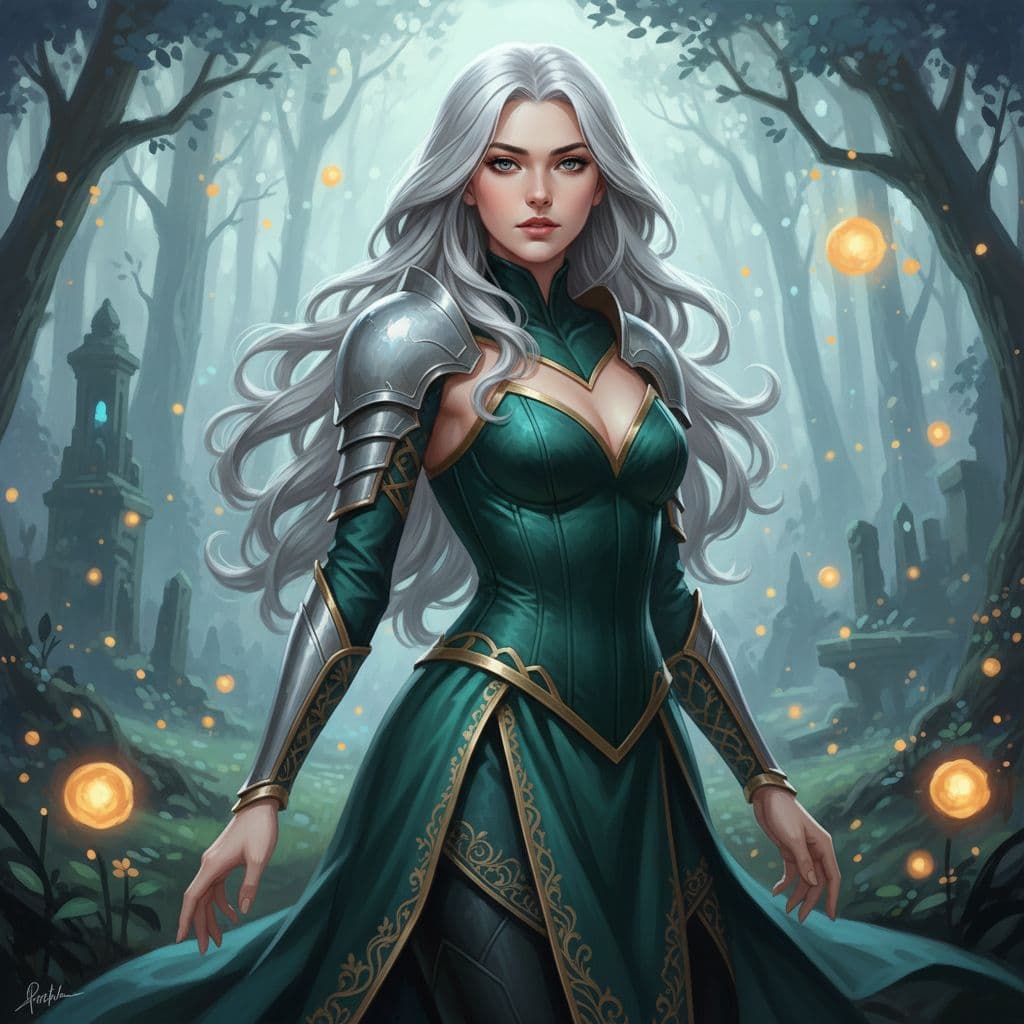 AI generated: a breathtaking fantasy portrait of Gwenom, rendered as a highly detailed digital painting. The centr...