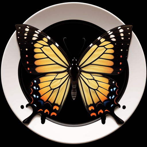 AI generated: horror esque, butterfly with torn wings on a dish