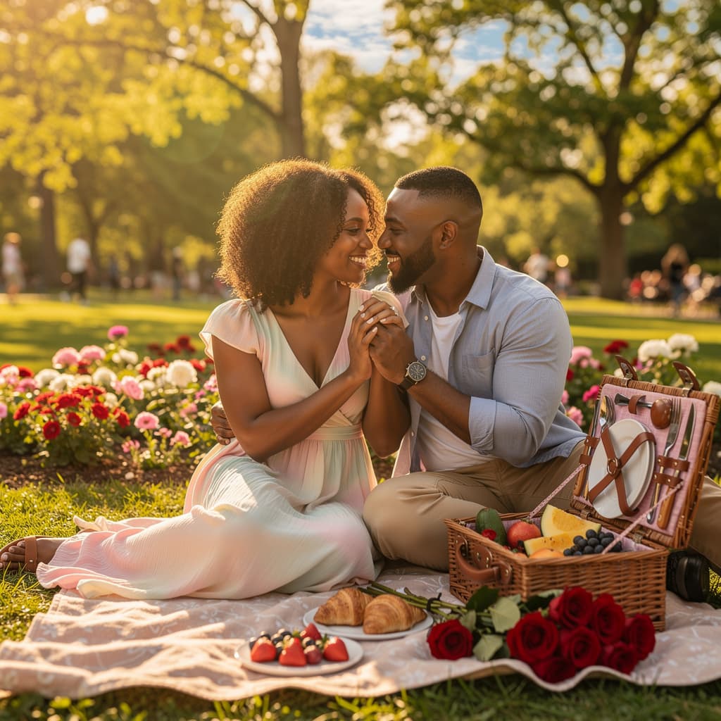AI generated: A highly detailed, 4K photorealistic image of an African American couple enjoying a warm and cheerfu...