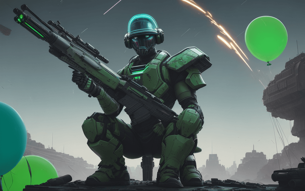 AI generated: brutal man warrior stands and holding a M41A Pulse Rifle in his hands, after the battle, sitting on ...