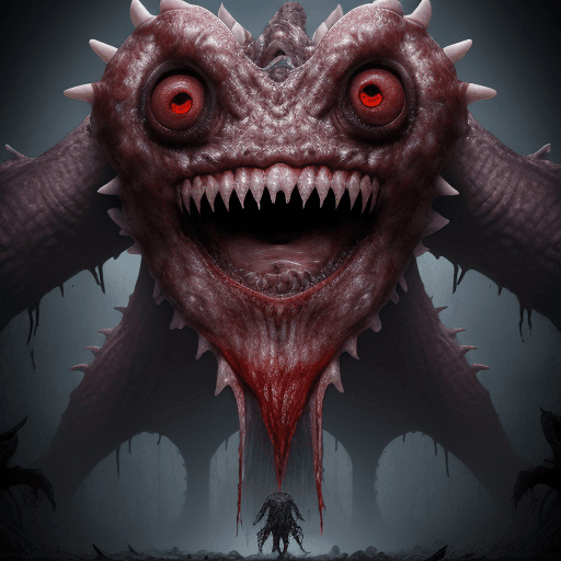 AI generated:  high quality foto of a big transparent monster, moster with many grimaces and big very long teeth, ...