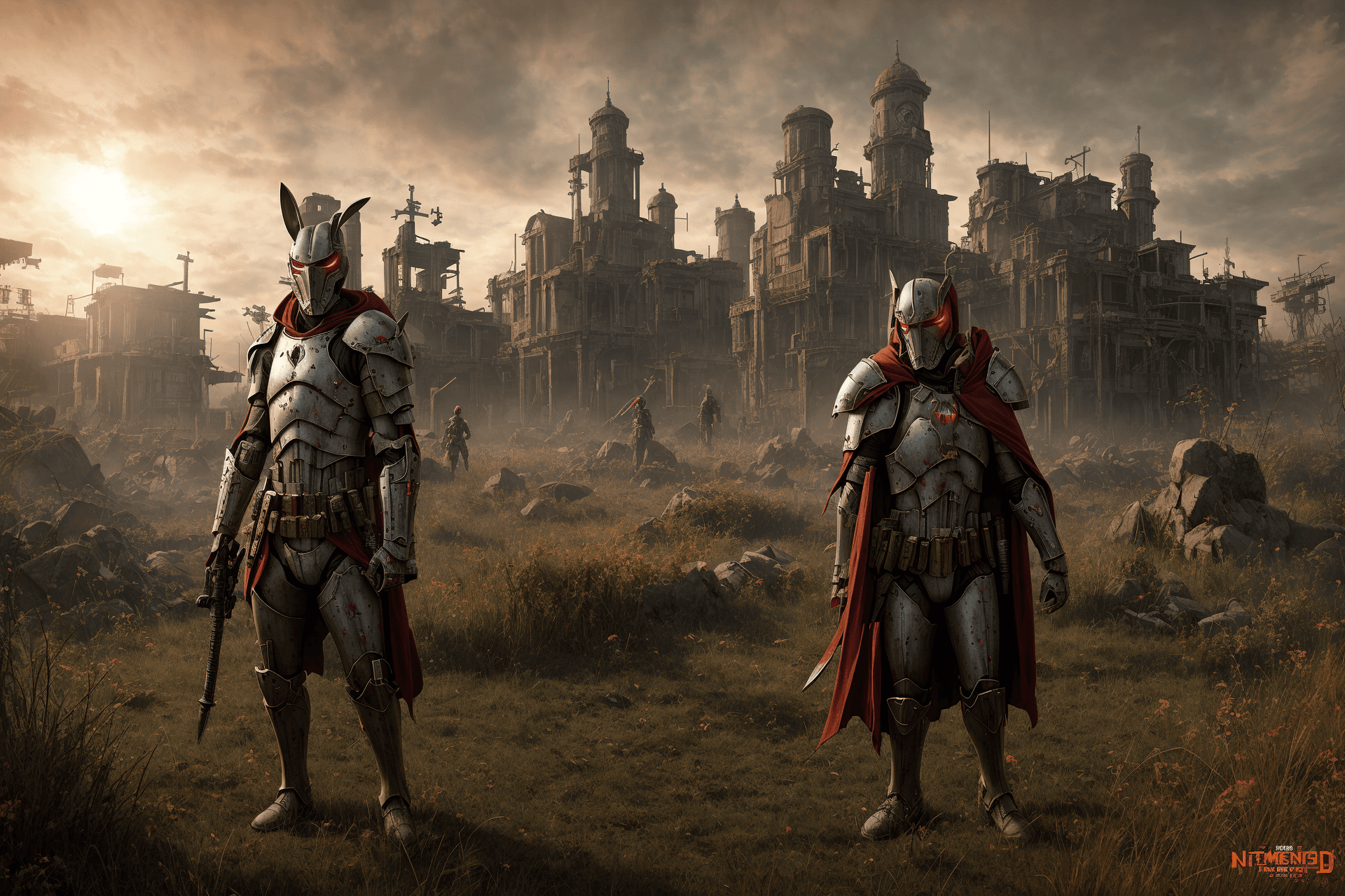 AI generated: photo of bunny hugging another bunny, dramatic light, pale sunrise, cinematic lighting, man cleric-n...