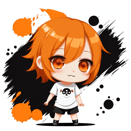 AI generated: An adorable chibi character in a white long shirt, black shorts, orange eyes, Vector Art art, super ...
