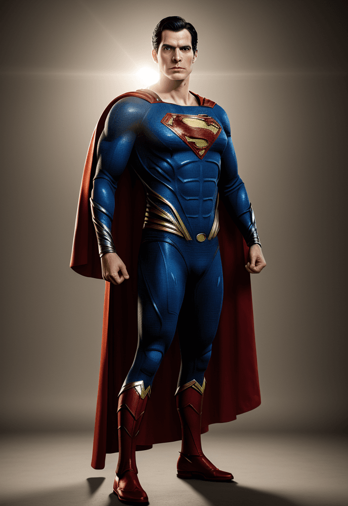 AI generated: Full length, portrait, Superman posing, realistic, dramatic light