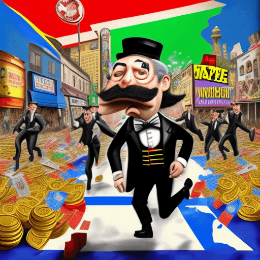 AI generated: Hyper realistic pop art painting, full shot cinematic, of the Monopoly man, [Milberg Moneybags], hes...