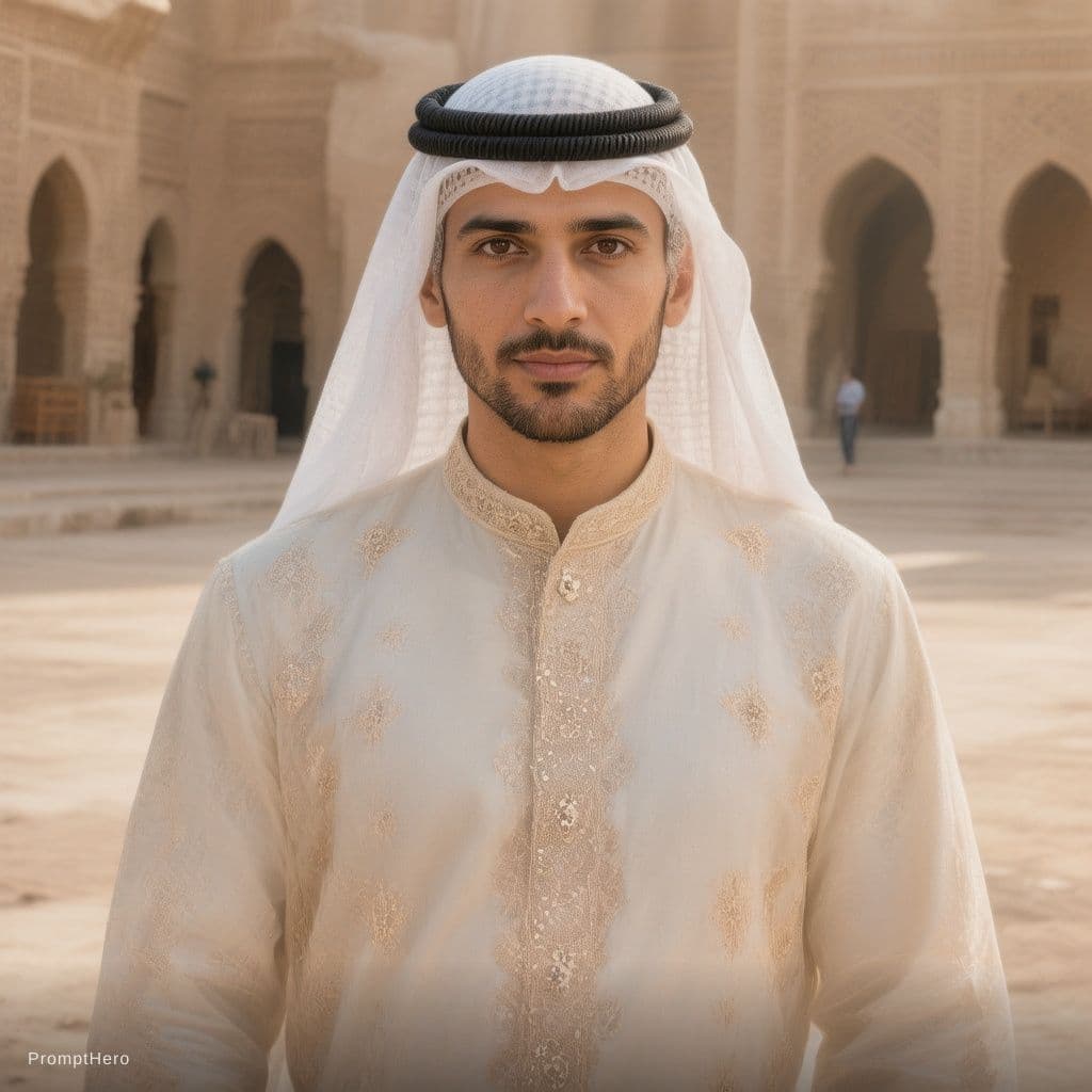 AI generated: add to  diffrent places in dubai with change outfit and still en islamic style and Preserve facial f...