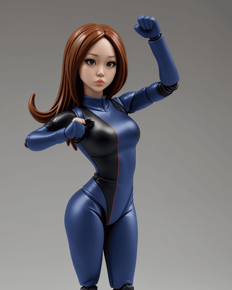 AI generated: action figure of ((Michelle Phan)), pouting, wearing spandex uniform