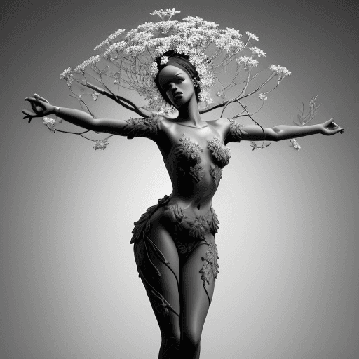 AI generated: 3d Rihanna in flowers with human and flower shaped branches, in the style of medical imaging film., ...
