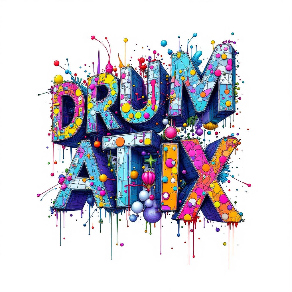 AI generated: the letters DRUMATIX decorated in a complex 3 D deconstructivist style withbright colors. --v 5.1 --...