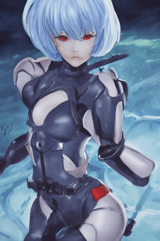 AI generated: greg manchess anime character concept art of rei ayanami in a plugsuit | | anime anime anime, close ...
