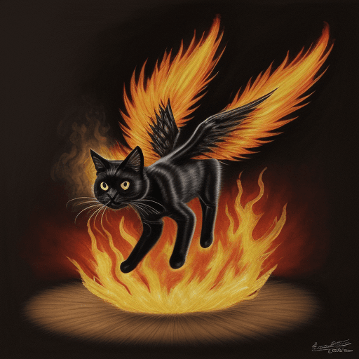 AI generated: black cat on fire with wings