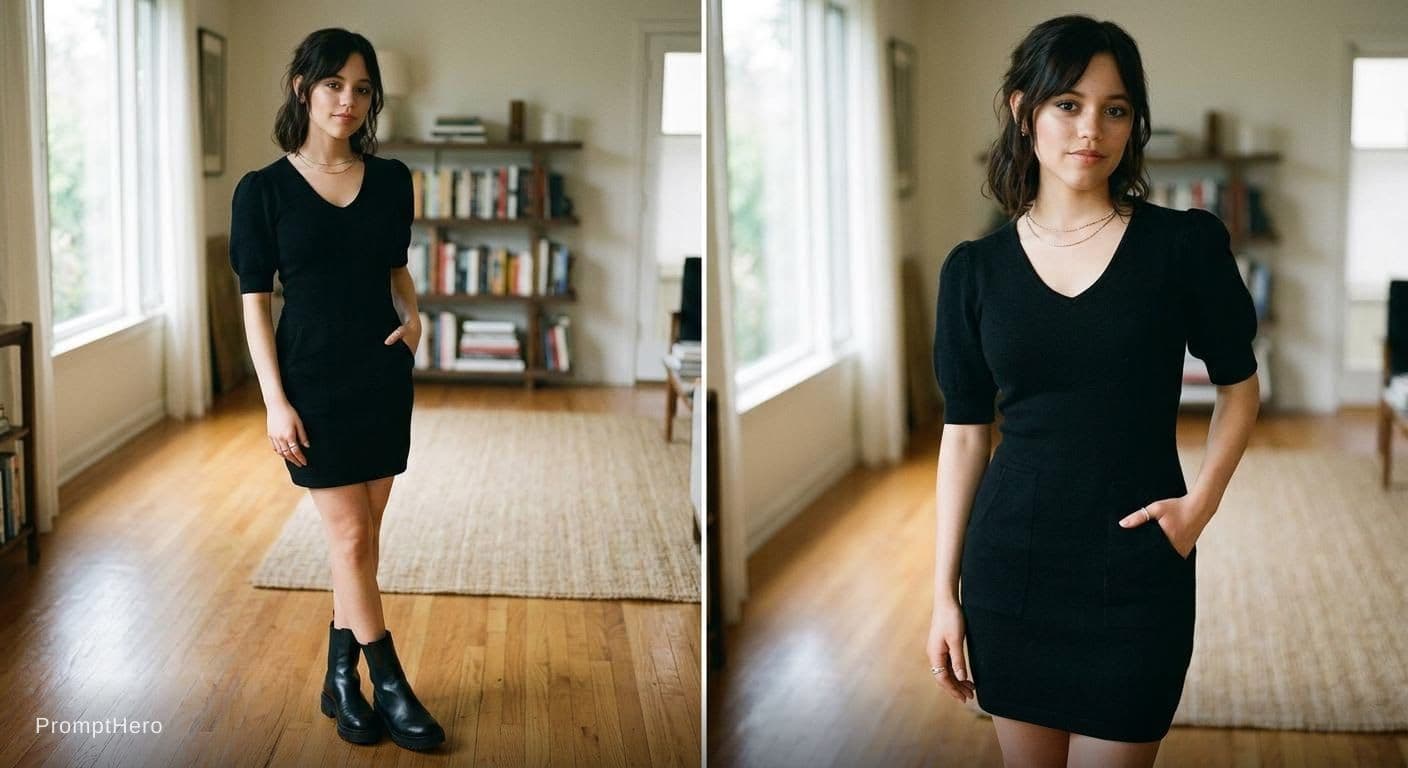 AI generated: Jenna ortega wearing a small dress