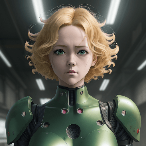 AI generated: beautiful android anime girl, in the style of akira toriyama, beautiful short blond curly hair, beau...