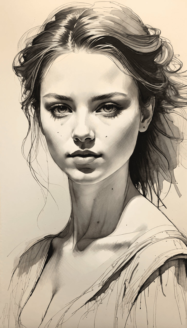 AI generated: A pencil portrait capturing the allure of a beautiful woman, celebrating the elegance found in simpl...